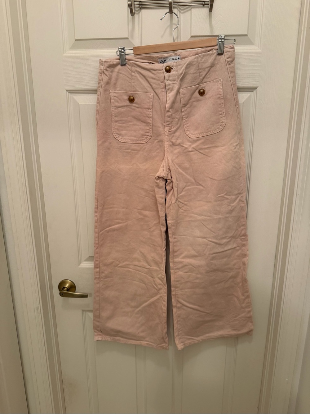 Zara Pale Blush Wide Leg High-Rise Jeans